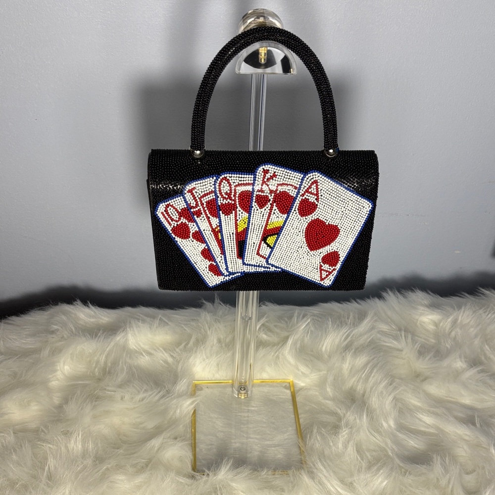 Black Beaded Playing Cards Handbag